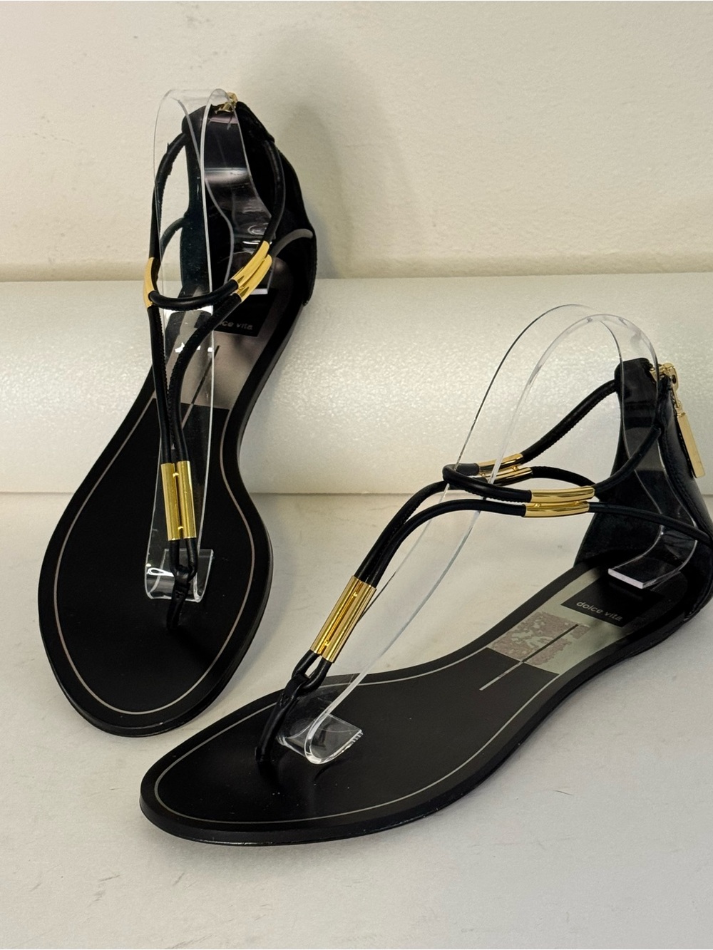 Dolce Vita Black Sandal with Gold Accents